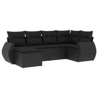6-delige Loungeset met kussens poly rattan zwart - thumbnail