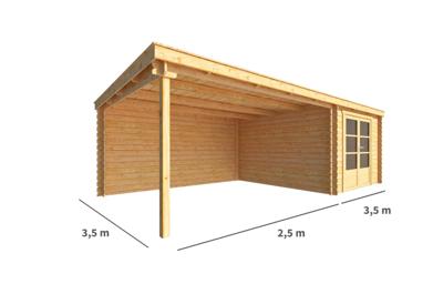 Blokhut, tuinhuisje met overkapping Els-Lot 600 cm bij 350 cm diep lessenaarsdak 1 Warentuin Collection - Warentuin collection