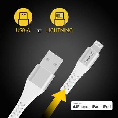 Intenso USB-kabel USB 2.0 USB-A stekker, Apple Lightning stekker 1.50 m Wit Stoffen mantel 7902102 - thumbnail