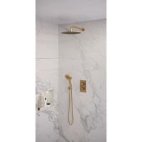 Regendoucheset Inbouw Brauer Gold Edition Thermostatisch 30 cm met 3-Weg Omstelling, Gebogen Wandarm en 3-Standen Handdouche Geborsteld Goud Brauer - thumbnail