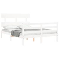 Bedframe met hoofdbord massief hout wit - thumbnail