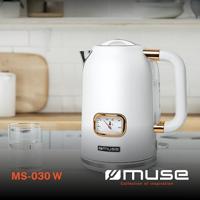 Muse MS-030W - Elektrische waterkoker, 1,7 L, wit/messing - thumbnail