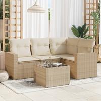 4-delige Loungeset met kussens poly rattan beige - thumbnail