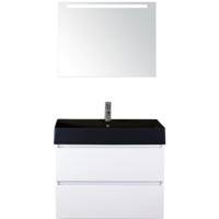Maxx XL Badmeubelset 80 cm - Wit Hoogglans - Wastafel Kube Zwart 1 Kraangat met LED Spiegel - thumbnail