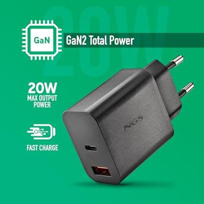 Laptop oplader NGS ERA20WBLACK 20 W Zwart Laptop oplader NGS ERA20WBLACK 20 W Zwart