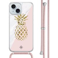 iPhone 15 hoesje met rosegoud koord - Ananas - thumbnail