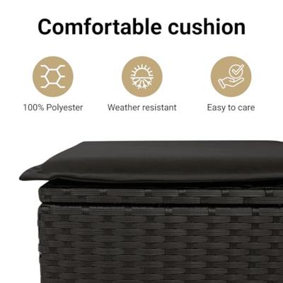 Tuinbankje verstelbaar met kussens poly rattan zwart