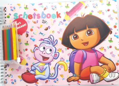 Bongers Speelgoed Dora en diego schetsboek met 6 kleurpotloodjes en teken sjabloon