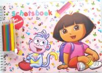 Bongers Speelgoed Dora en diego schetsboek met 6 kleurpotloodjes en teken sjabloon - thumbnail