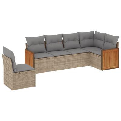 7-delige Loungeset met kussens poly rattan beige