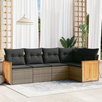 6-delige Loungeset met kussens poly rattan grijs