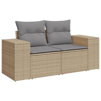 4-delige Loungeset met kussens poly rattan beige - thumbnail