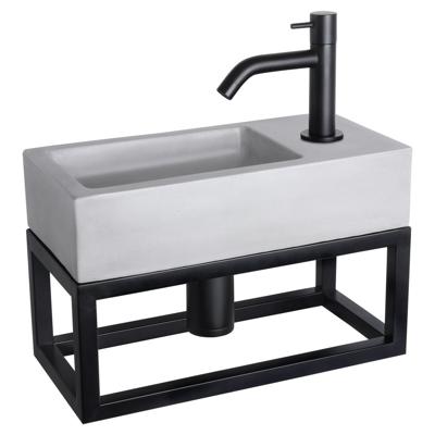 Differnz Ravo fonteinset - 38.5x18.5x25cm - Rechthoek - 1 kraangat - Gebogen matte zwarte kraan - met zwart frame - beton lichtgrijs 38.401.92