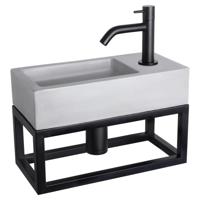 Differnz Ravo fonteinset - 38.5x18.5x25cm - Rechthoek - 1 kraangat - Gebogen matte zwarte kraan - met zwart frame - beton lichtgrijs 38.401.92 - thumbnail