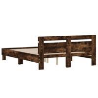 Bedframe met hoofdeinde bewerkt hout gerookt eiken 140x200 cm - thumbnail