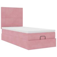 Ottoman bed met matrassen en LED's 90x190cm fluweel roze - thumbnail