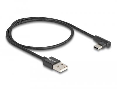 DELOCK Kabel USB 2.0 Type A Mannelijk naar USB Type C™ Mannelijk, Schuin, 0,5 m, Zwart