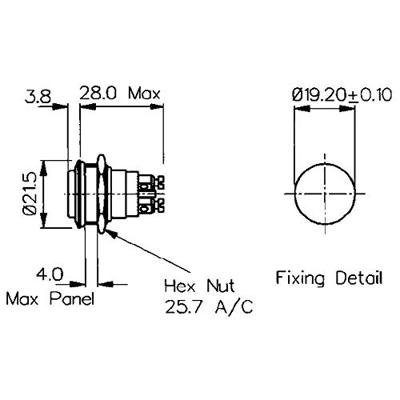 Bulgin MP0037/2 MP0037/2 Vandalismebestendige druktoets 50 V 1 A 1x uit/(aan) Moment (Ø x l) 21.5 mm x 31.8 mm IP68 (frontplaten afdichting) 1 stuk(s)