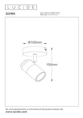 Lucide GORIK - Plafondspot - 1xGU10 - Zwart
