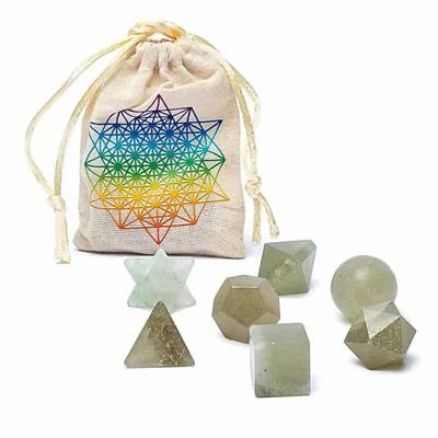 Aventurijn Heilige Geometrie Set met Platonische Vormen uit India