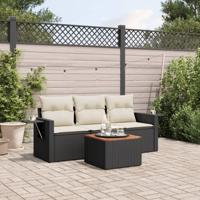 4-delige Loungeset met kussens poly rattan zwart - thumbnail