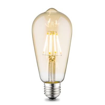 Edison Vintage LED filament lichtbron Drop - Amber - ST64 Deco - Retro LED lamp - 6.4/6.4/14cm - geschikt voor E27 fitting - Dimbaar - 4W 400lm 2700K - warm wit licht