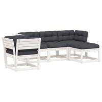 5-delige Loungeset met kussens massief grenenhout wit - thumbnail