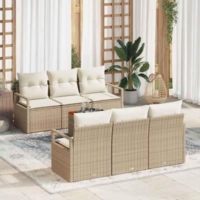Tuinbankenset met kussen 7 pcs Beige poly rattan
