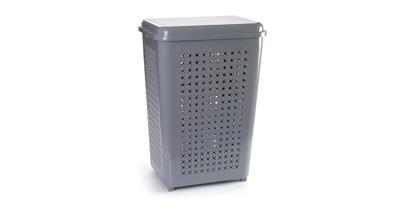 Grote wasmand/opberg mand met deksel 50 liter in het grijs - Wasmanden
