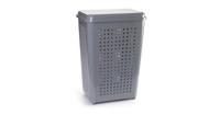 Grote wasmand/opberg mand met deksel 50 liter in het grijs - Wasmanden - thumbnail