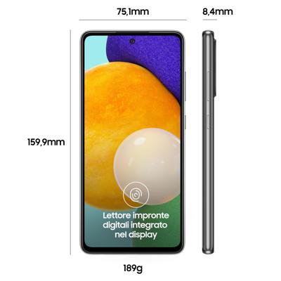 Samsung Galaxy A52 smartphone, 6,5 inch FHD + Infinity-O display, 6 GB RAM en 128 GB uitbreidbaar intern geheugen, 4500 mAh batterij en ultrasnel opladen, zwart