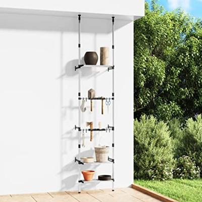 VidaXL Tuinrek met 3 schappen telescopisch aluminium zilverkleurig