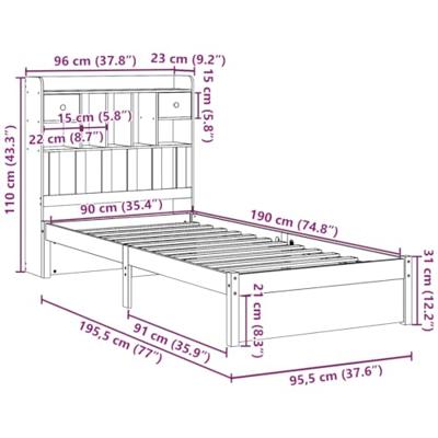 Bed met boekenkast zonder matras massief grenenhout 90x190 cm