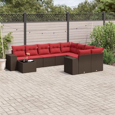 10-delige tuinbankset met kussens, bruin polyrotan