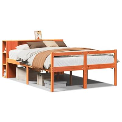Bed met boekenkast zonder matras hout wasbruin 135x190 cm