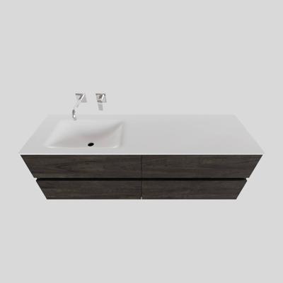 Badkamermeubel Solid Surface BWS Stockholm 200x46 cm Wood Dark Brown Wasbak Links (0 kraangaten, 4 lades)