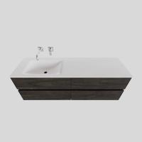 Badkamermeubel Solid Surface BWS Stockholm 200x46 cm Wood Dark Brown Wasbak Links (0 kraangaten, 4 lades) - thumbnail