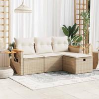 4-delige Loungeset met kussens poly rattan beige - thumbnail
