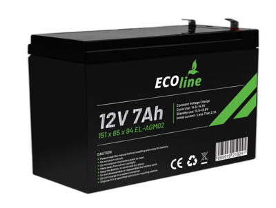 EcoLine - AGM 12V 7AH - 7000mAh VRLA Batterij - 151 x 65 x 94 - Deep Cycle Accu