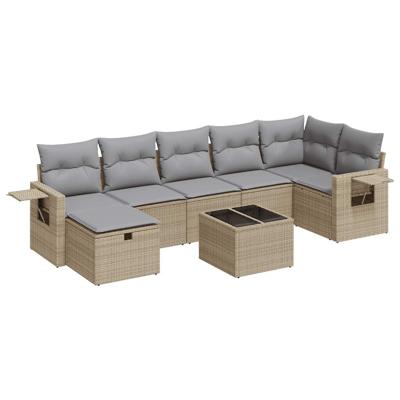 7-delige Loungeset met kussens poly rattan beige