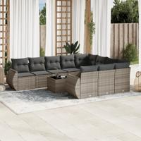 10-delige Loungeset met kussens poly rattan grijs - thumbnail