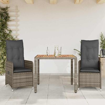 3-delige Bistroset met kussens poly rattan grijs 3-delige Bistroset met kussens poly rattan grijs