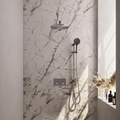 Brauer Brushed Carving Thermostatische Regendoucheset Inbouw - Hoofddouche 30 cm - Rechte Wandarm - Met Drukknoppen - Handdouche 3 Standen - Doucheslang - Geintegreerde Glijstang - Rvs