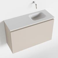 MONDIAZ OLAN 80cm toiletmeubel linen. LEX wastafel talc rechts geen kraangat - thumbnail