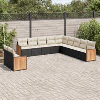 11-delige Loungeset met kussens poly rattan zwart - thumbnail