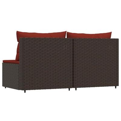 Tuinmiddenbanken met kussens 2 st poly rattan bruin - thumbnail