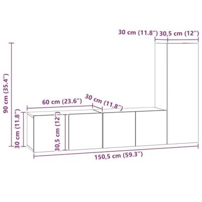 Tv-meubelset met plank Wandgemonteerd met opslag met de deur 3 pcs Oud hout 150.5 x 30 x 90 cm