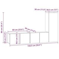 Tv-meubelset met plank Wandgemonteerd met opslag met de deur 3 pcs Oud hout 150.5 x 30 x 90 cm - thumbnail