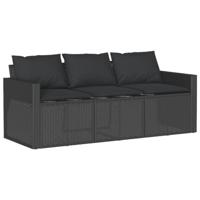 6-delige Loungeset met kussens poly rattan zwart - thumbnail
