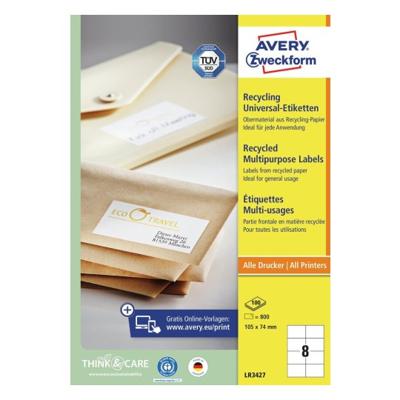 Etiket avery lr3427-100 105x74 recycled wit 800st